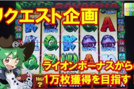 リクエスト企画！ワイルドサバンナ2でライオンボーナスから1万枚獲得を目指す！